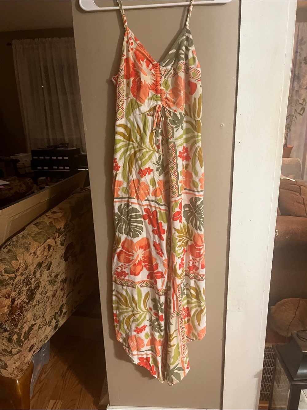 Japna Tropical Floral Backless Sundress in Orange, Green & Cream
